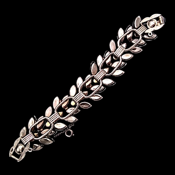 Vintage Wide Juliana Rhinestone Bracelet, Milk Glass Marquise and Glitzy Gray RS - Picture 5 of 5